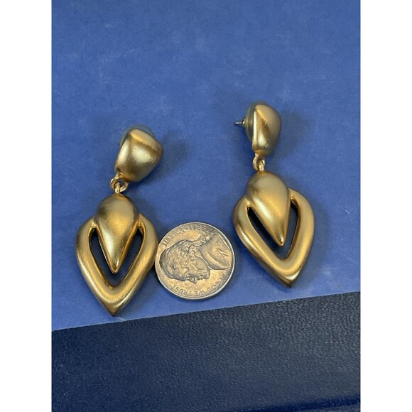 Vintage Anne Klein Earrings Door Knocker Signed Pierced Gold Tone 90's Runway AK - Picture 4 of 5